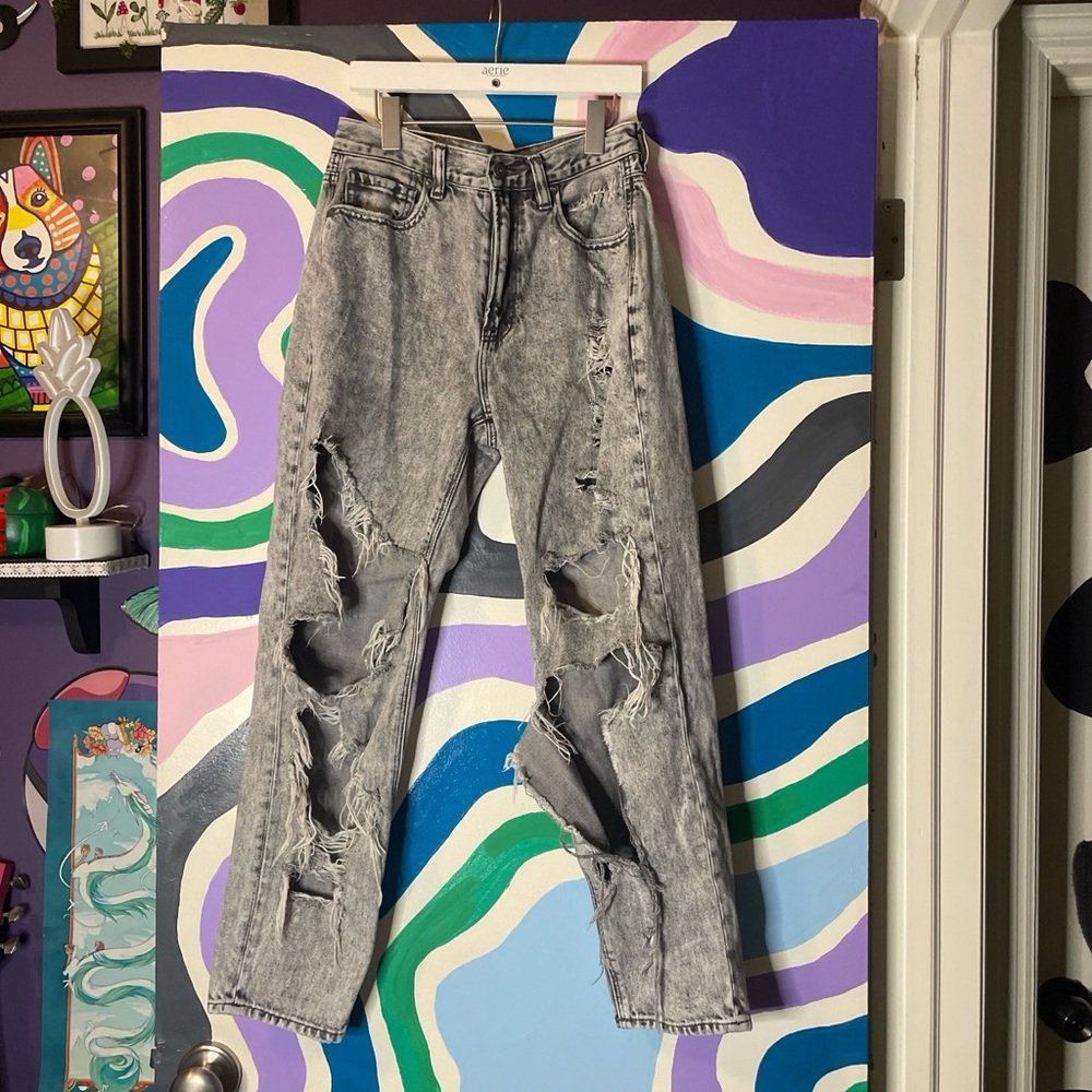 Ripped Acid Wash Mom Jeans